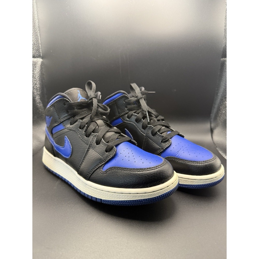 NIKE AIR JORDAN 1 Mid Black Hyper Royal Shoes Size 6Y 554725-068 OG Box Sticker